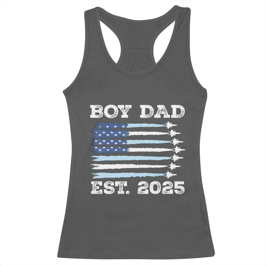 Boy Dad Est 2025 Racerback Tank Top Newborn Daddy Father Baby Boy Son USA Flag Fighter Jets