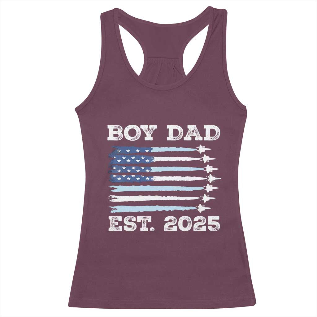 Boy Dad Est 2025 Racerback Tank Top Newborn Daddy Father Baby Boy Son USA Flag Fighter Jets