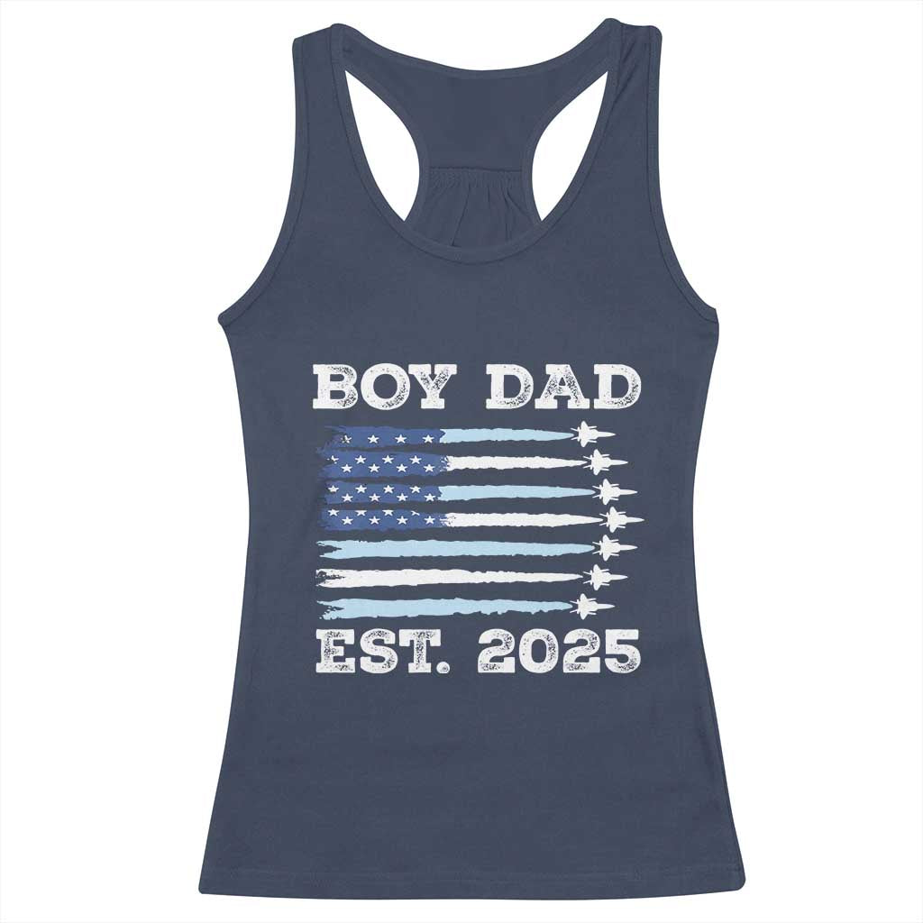 Boy Dad Est 2025 Racerback Tank Top Newborn Daddy Father Baby Boy Son USA Flag Fighter Jets