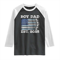 Boy Dad Est 2025 Raglan Shirt Daddy Of Newborn Baby Boy First Fathers Day USA Flag Fighter Jets