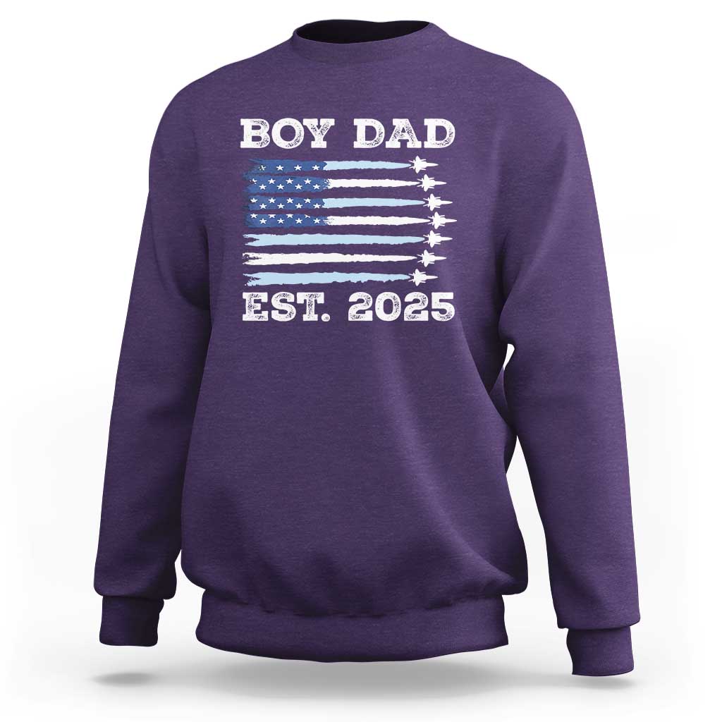 Boy Dad Est 2025 Sweatshirt Newborn Daddy Father Baby Boy Son USA Flag Fighter Jets