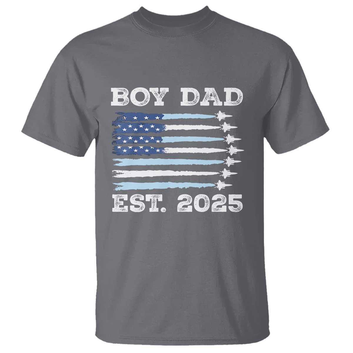 Boy Dad Est 2025 T Shirt Newborn Daddy Father Baby Boy Son USA Flag Fighter Jets