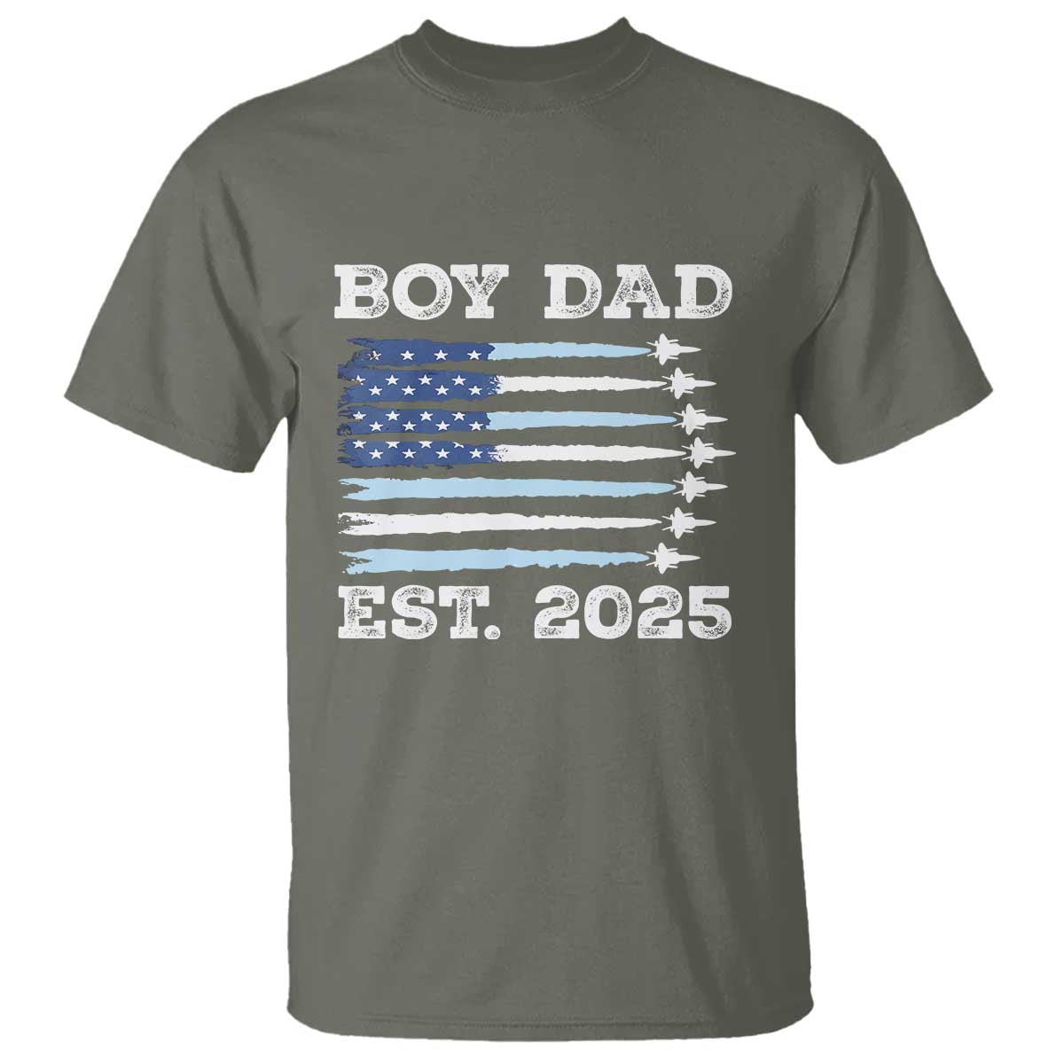 Boy Dad Est 2025 T Shirt Newborn Daddy Father Baby Boy Son USA Flag Fighter Jets