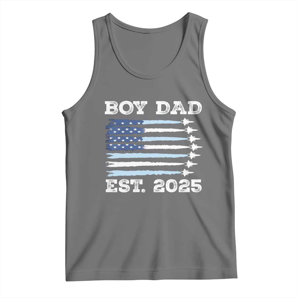 Boy Dad Est 2025 Tank Top Daddy Of Newborn Baby Boy First Fathers Day USA Flag Fighter Jets