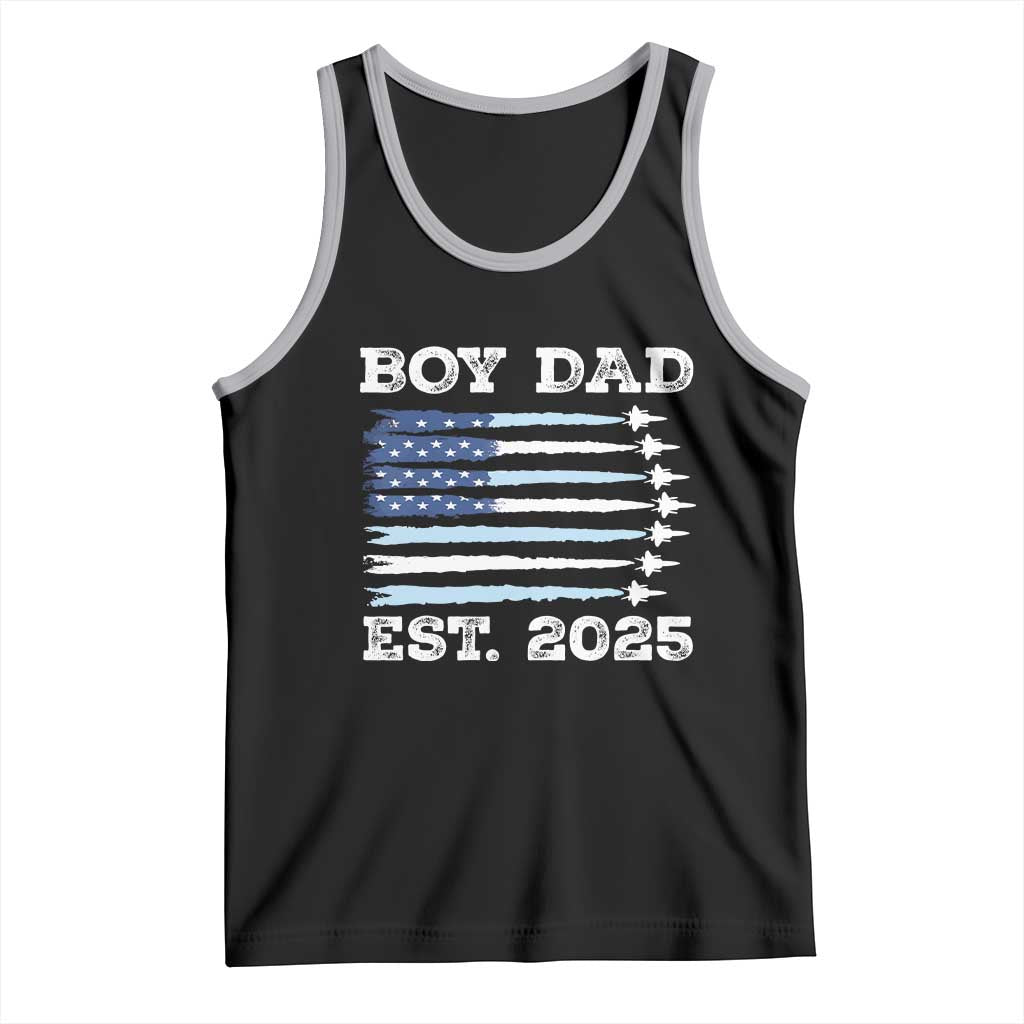 Boy Dad Est 2025 Tank Top Daddy Of Newborn Baby Boy First Fathers Day USA Flag Fighter Jets