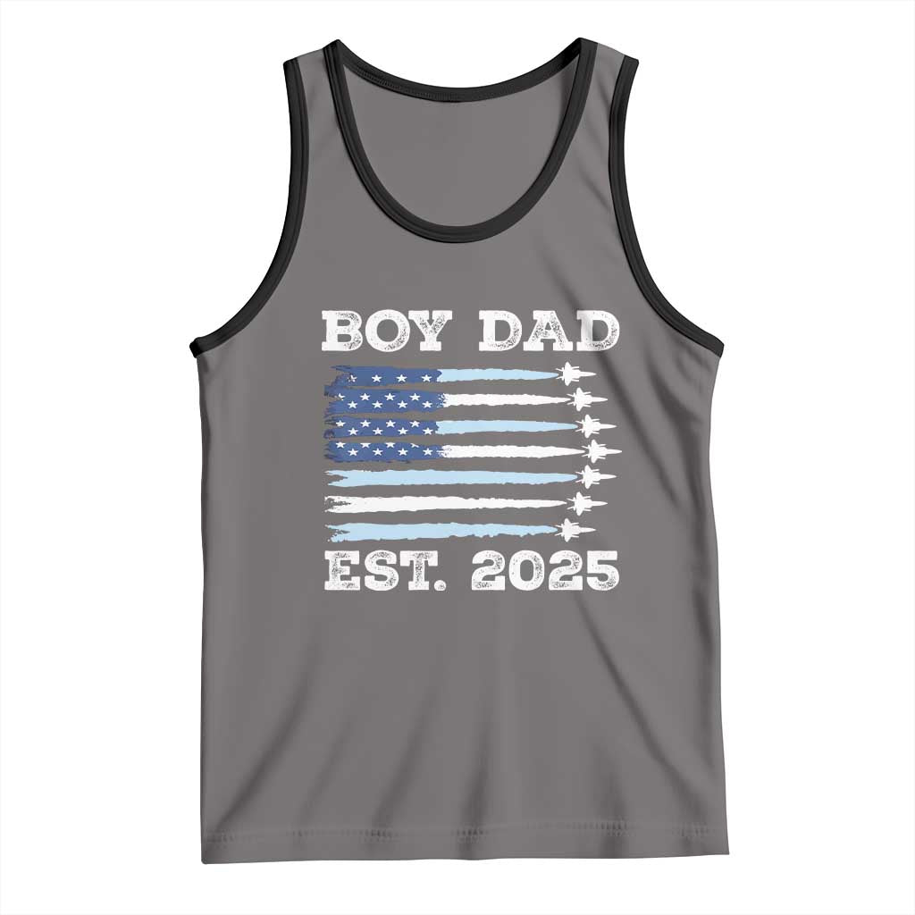 Boy Dad Est 2025 Tank Top Daddy Of Newborn Baby Boy First Fathers Day USA Flag Fighter Jets