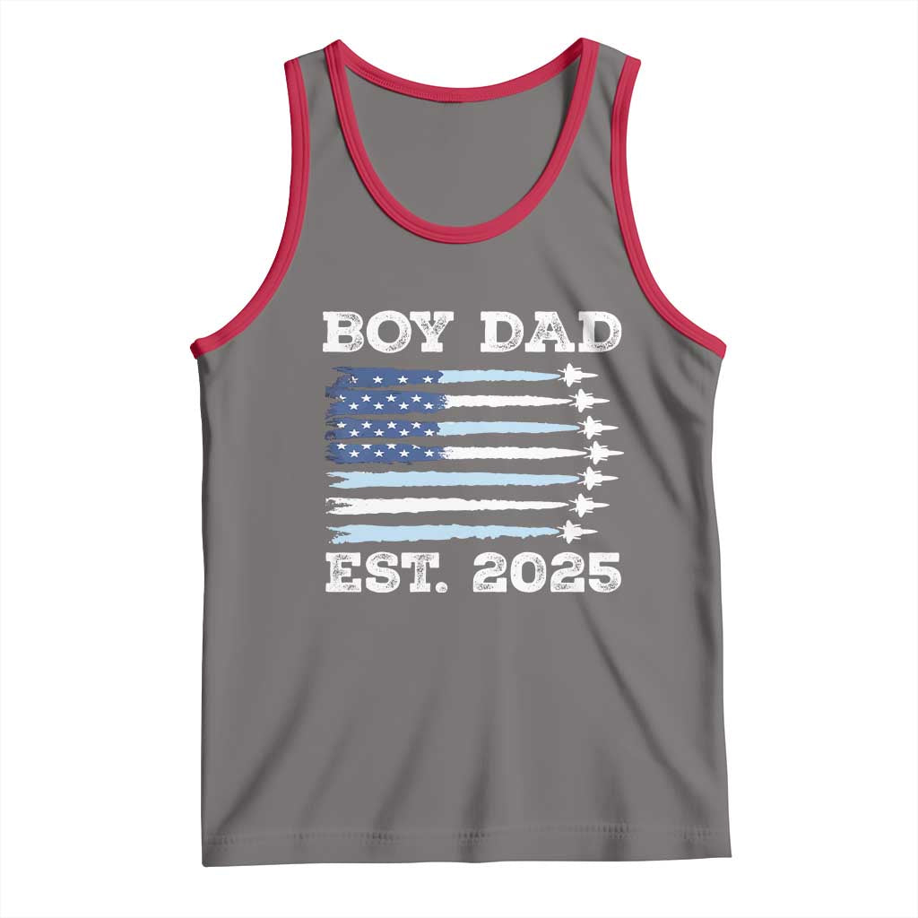 Boy Dad Est 2025 Tank Top Daddy Of Newborn Baby Boy First Fathers Day USA Flag Fighter Jets