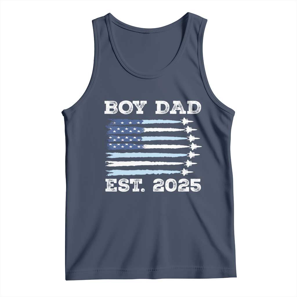 Boy Dad Est 2025 Tank Top Daddy Of Newborn Baby Boy First Fathers Day USA Flag Fighter Jets
