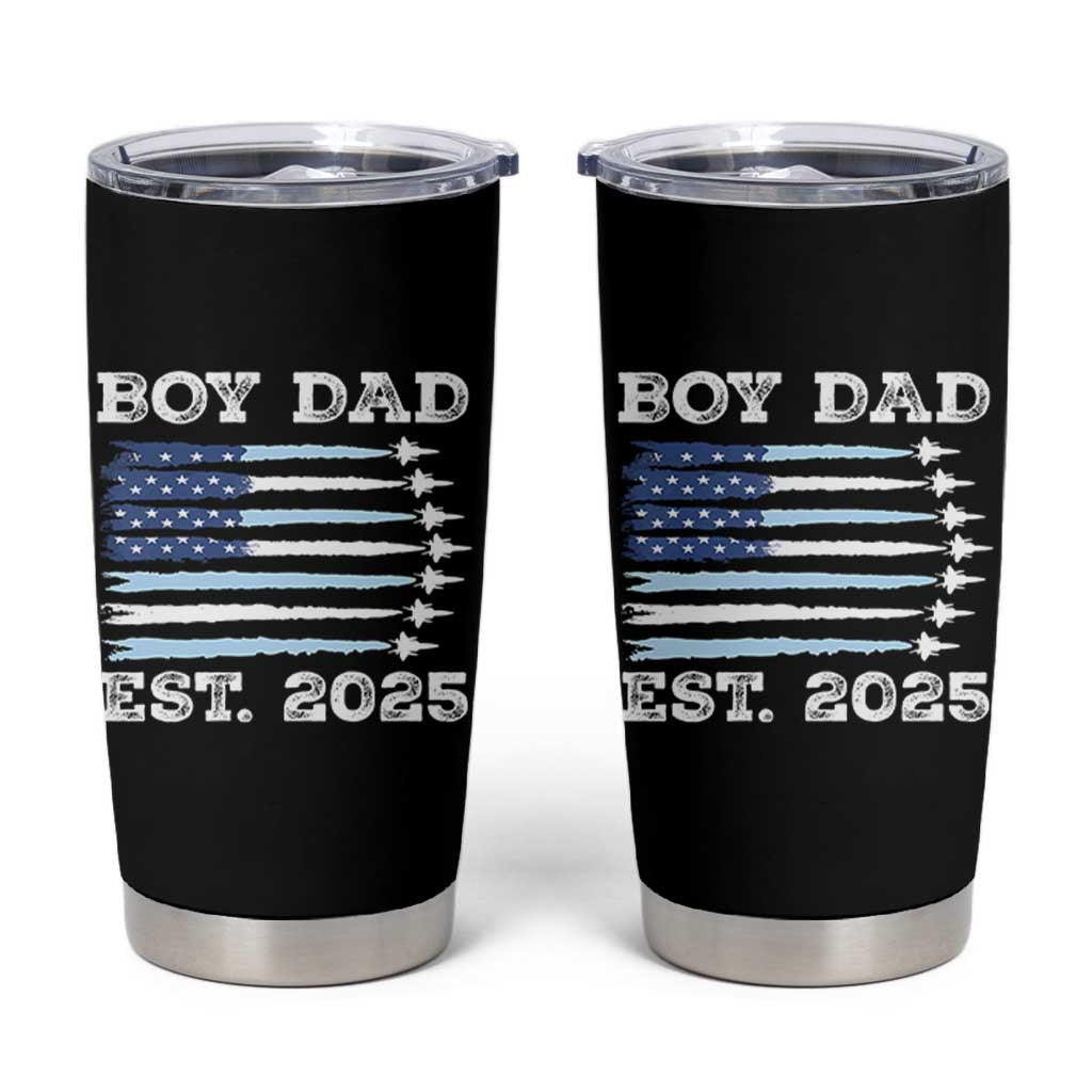 Boy Dad Est 2025 Tumbler Cup Newborn Daddy Father Baby Boy Son USA Flag Fighter Jets