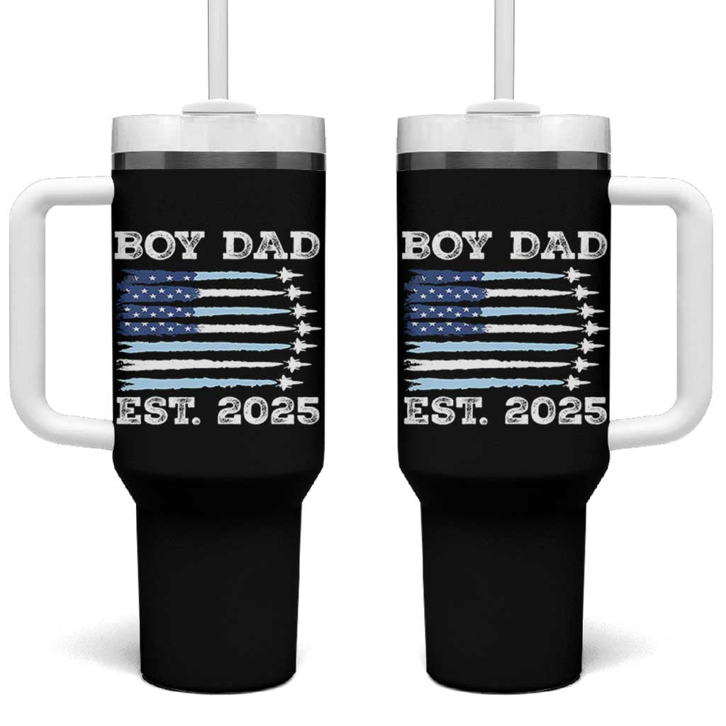 Boy Dad Est 2025 Tumbler With Handle Newborn Daddy Father Baby Boy Son USA Flag Fighter Jets