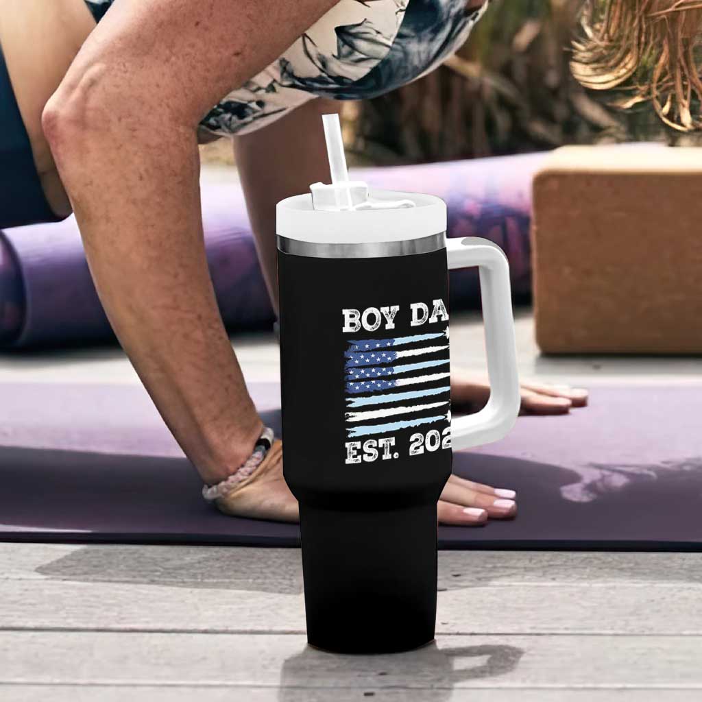 Boy Dad Est 2025 Tumbler With Handle Newborn Daddy Father Baby Boy Son USA Flag Fighter Jets