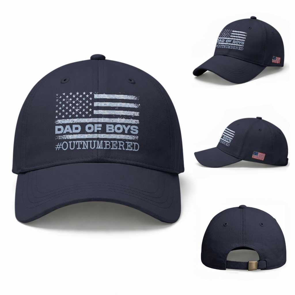 Dad Of Boys Outnumbered Baseball Cap Daddy Of Newborn Baby Boy First Fathers Day Camo American Flag