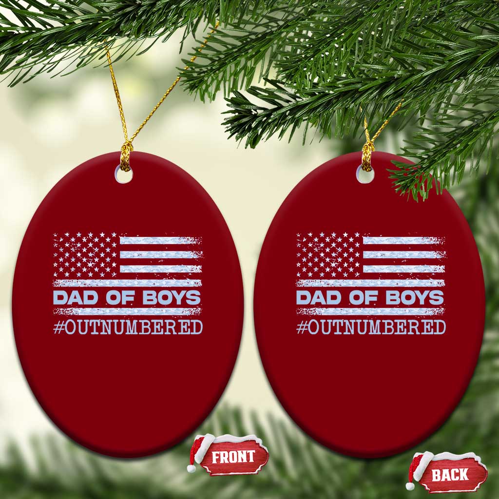 Dad Of Boys Outnumbered Ceramic Ornament Boy Dad Father's Day Daddy Son Camo American Flag - Wonder Print Shop