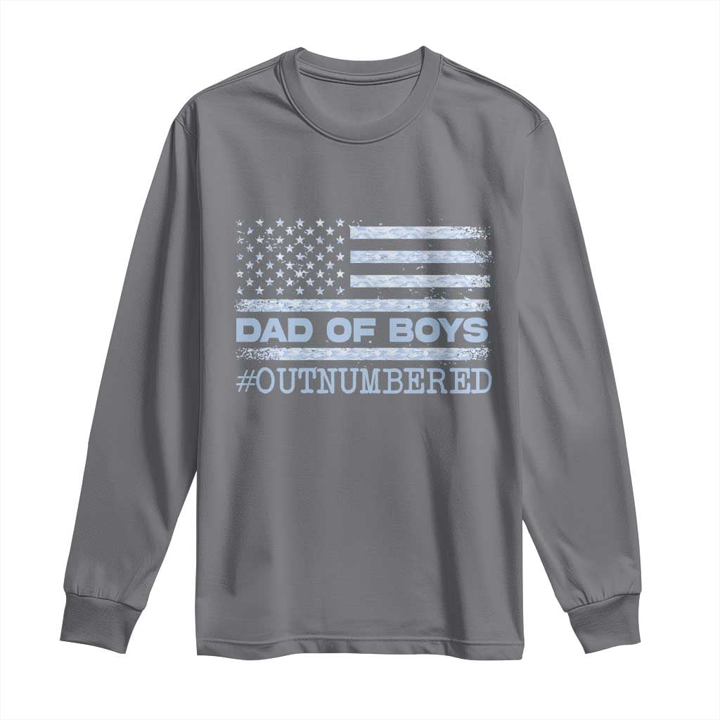 Dad Of Boys Outnumbered Long Sleeve Shirt Boy Dad Father's Day Daddy Son Camo American Flag