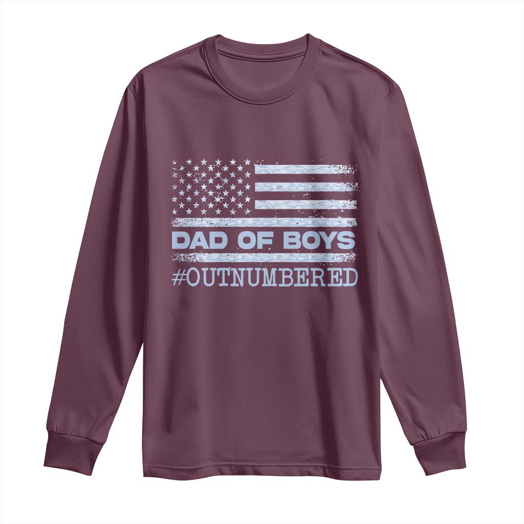 Dad Of Boys Outnumbered Long Sleeve Shirt Boy Dad Father's Day Daddy Son Camo American Flag