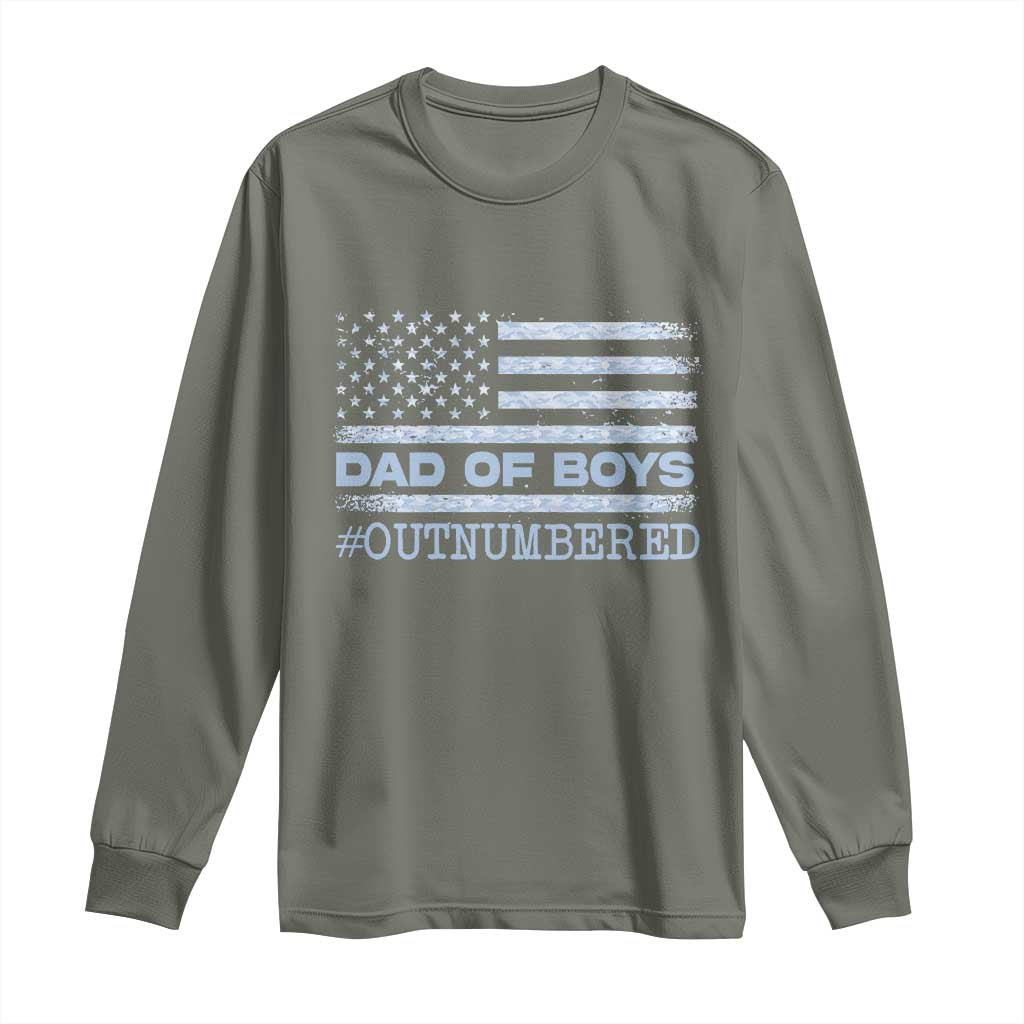 Dad Of Boys Outnumbered Long Sleeve Shirt Boy Dad Father's Day Daddy Son Camo American Flag