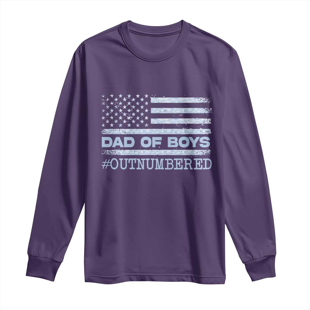 Dad Of Boys Outnumbered Long Sleeve Shirt Boy Dad Father's Day Daddy Son Camo American Flag