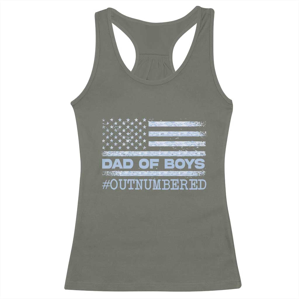 Dad Of Boys Outnumbered Racerback Tank Top Boy Dad Father's Day Daddy Son Camo American Flag