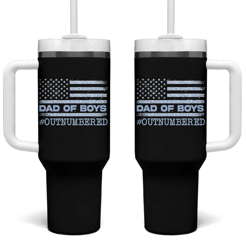 Dad Of Boys Outnumbered Tumbler With Handle Boy Dad Father's Day Daddy Son Camo American Flag