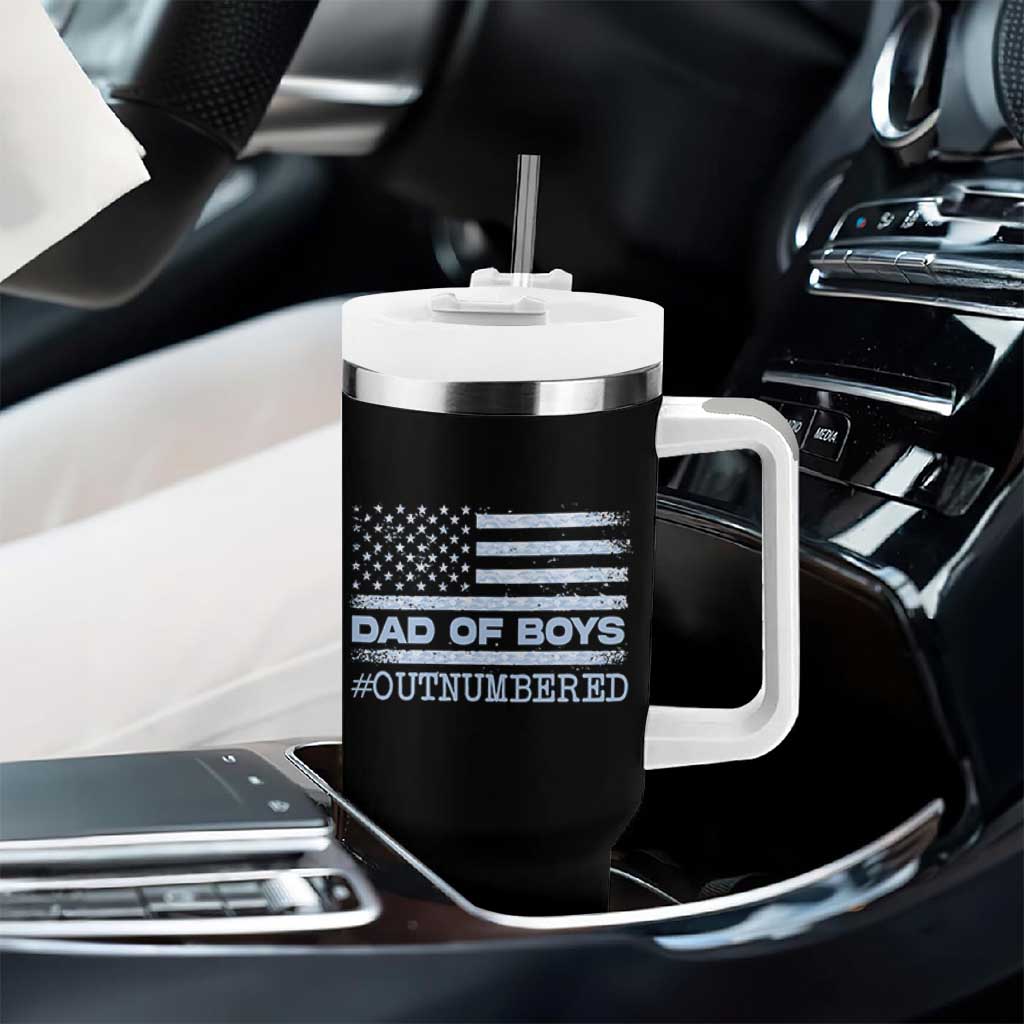 Dad Of Boys Outnumbered Tumbler With Handle Boy Dad Father's Day Daddy Son Camo American Flag