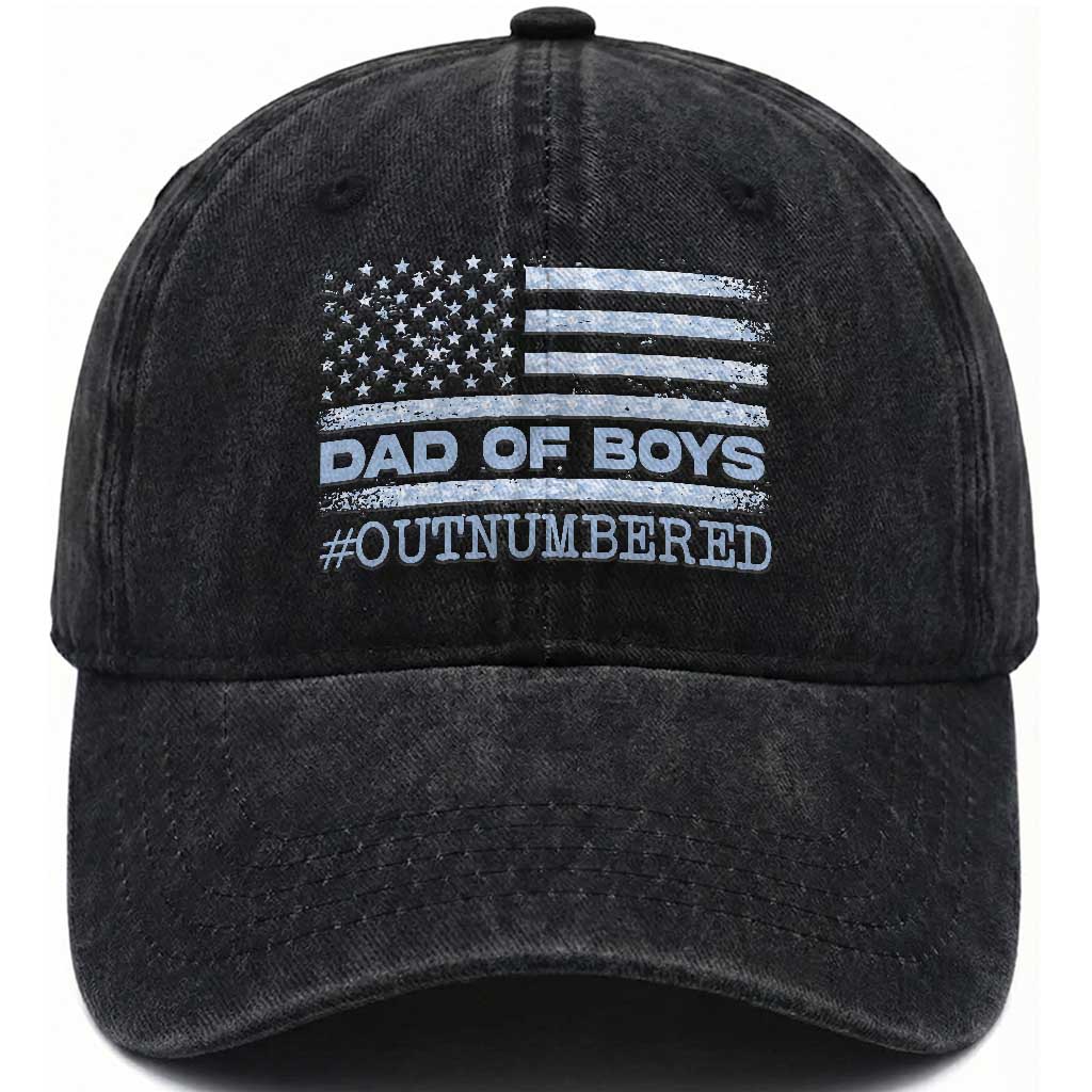 Dad Of Boys Outnumbered Washed Cotton Baseball Cap Daddy Of Newborn Baby Boy First Fathers Day Camo American Flag