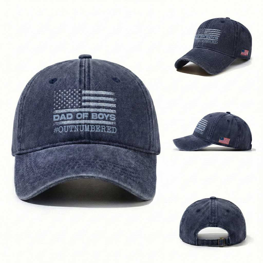 Dad Of Boys Outnumbered Washed Cotton Baseball Cap Daddy Of Newborn Baby Boy First Fathers Day Camo American Flag
