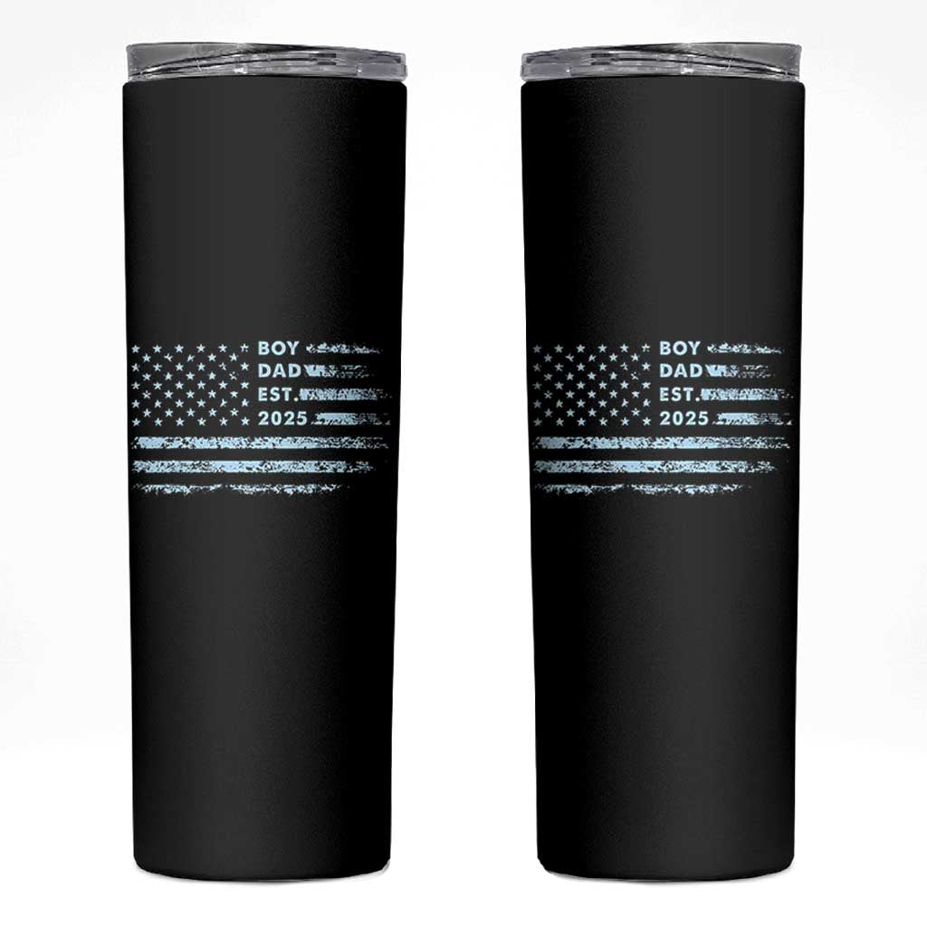 Boy Dad Est 2025 Skinny Tumbler American Flag First Fathers Day