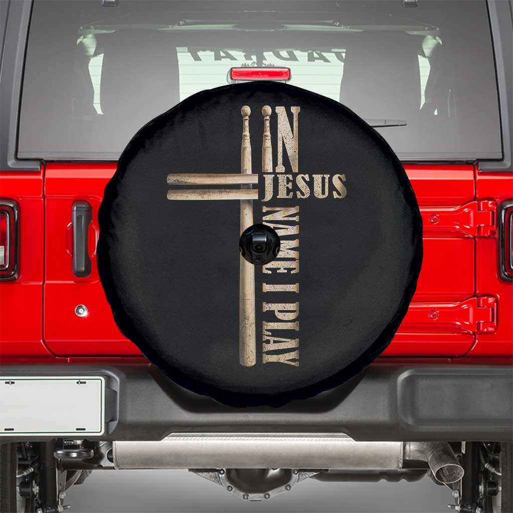 Christian Drummer Spare Tire Cover In Jesus Name I Play Drumstick Cross Drums Percussionist