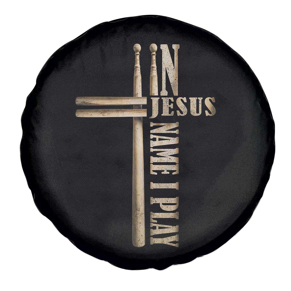 Christian Drummer Spare Tire Cover In Jesus Name I Play Drumstick Cross Drums Percussionist