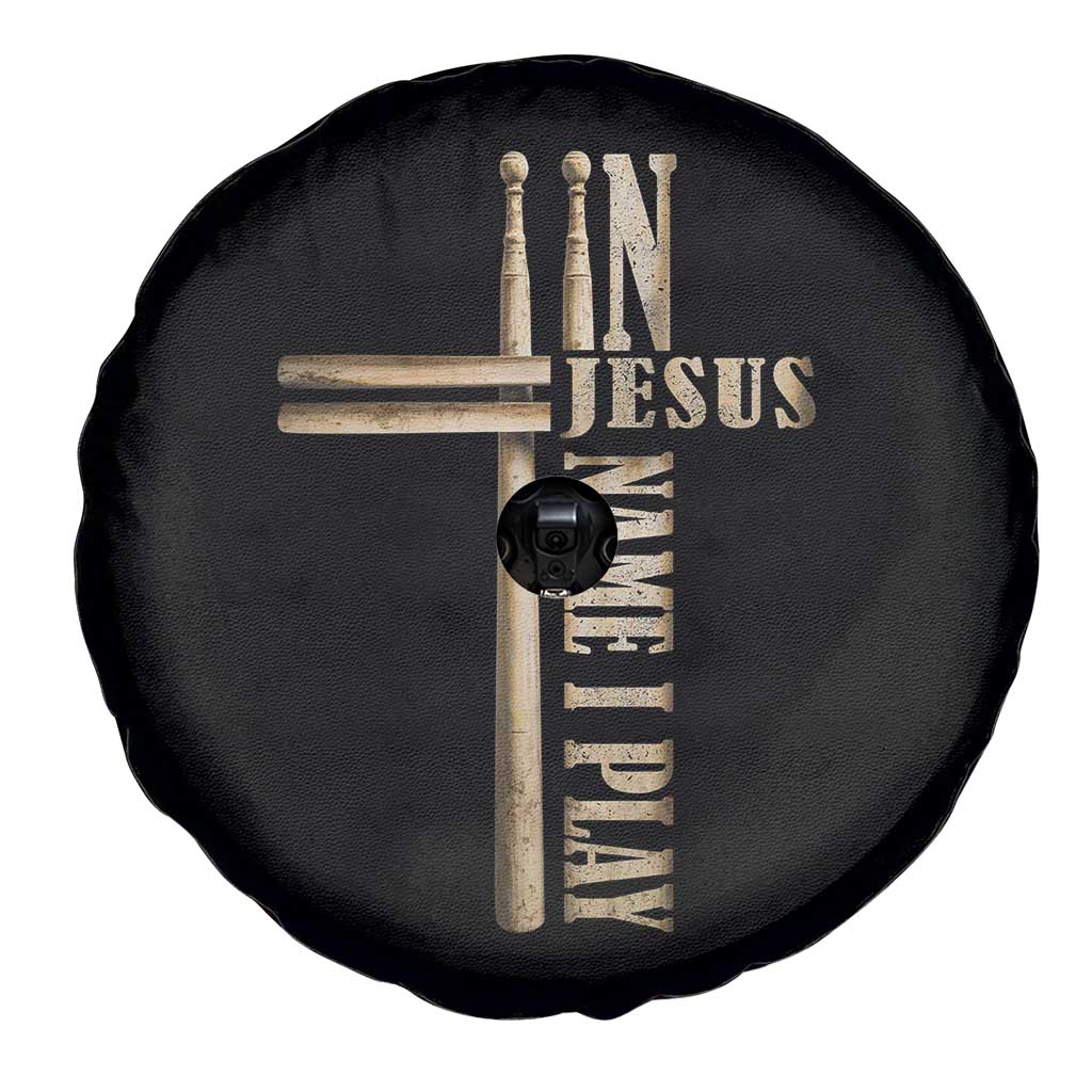 Christian Drummer Spare Tire Cover In Jesus Name I Play Drumstick Cross Drums Percussionist
