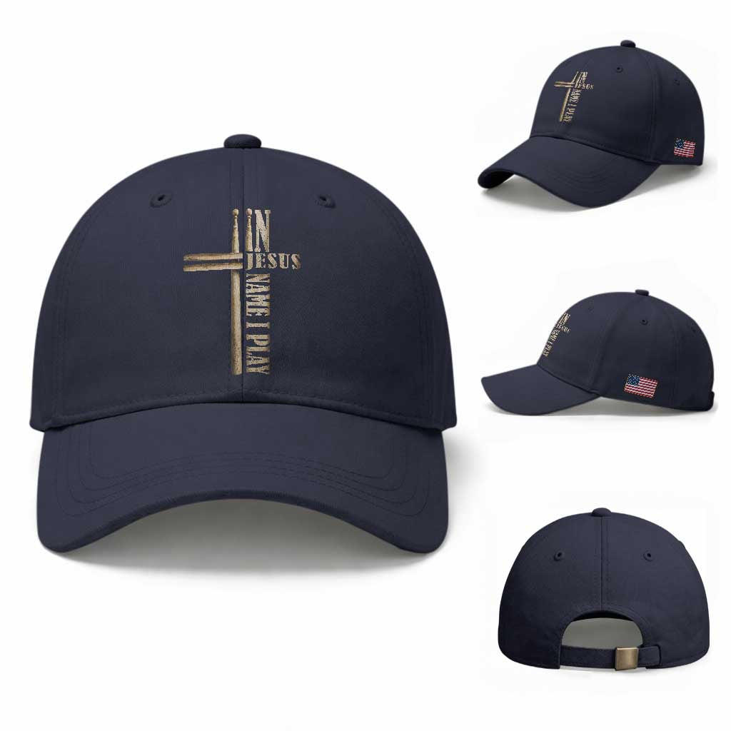 Christian Drummer Baseball Cap In Jesus Name I Play Drumstick Cross Drums Percussionist