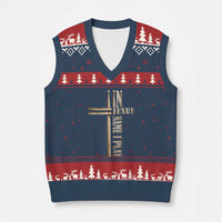 Christian Drummer V-Neck Knit Sweater Vest In Jesus Name I Play Drumstick Cross Drums Percussionist