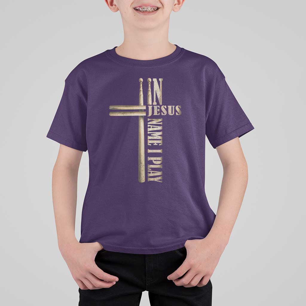 Christian Drummer T Shirt For Kid In Jesus Name I Play Drumstick Cross Drums Percussionist
