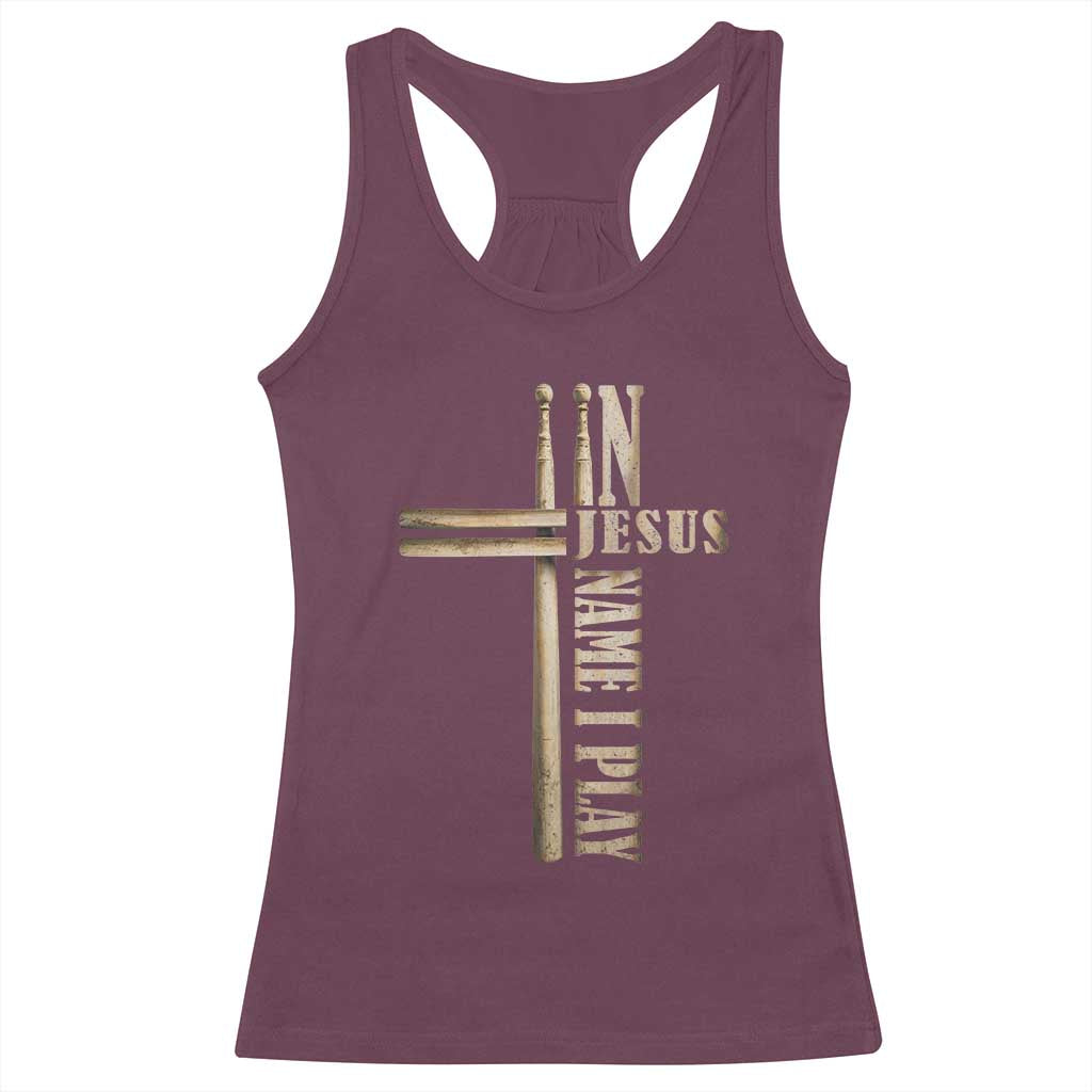 Christian Drummer Racerback Tank Top In Jesus Name I Play Drumstick Cross Drums Percussionist