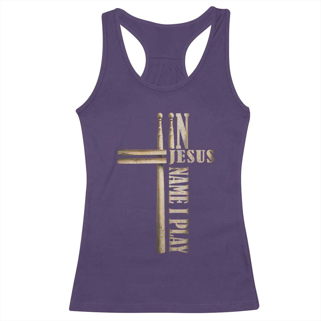Christian Drummer Racerback Tank Top In Jesus Name I Play Drumstick Cross Drums Percussionist