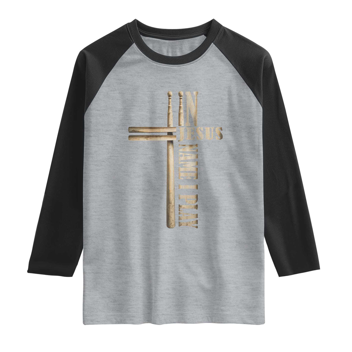 Christian Drummer Raglan Shirt In Jesus Name I Play Drumstick Cross Drums Percussionist