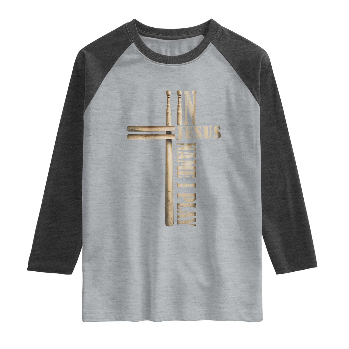 Christian Drummer Raglan Shirt In Jesus Name I Play Drumstick Cross Drums Percussionist