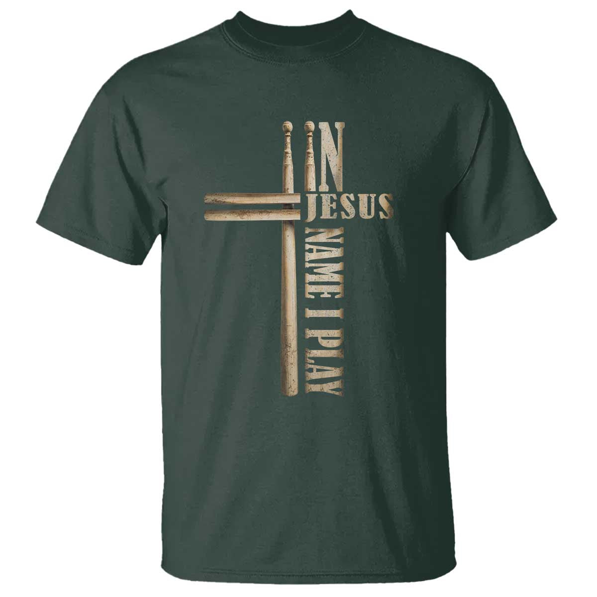 Christian Drummer T Shirt In Jesus Name I Play Drumstick Cross Drums Percussionist