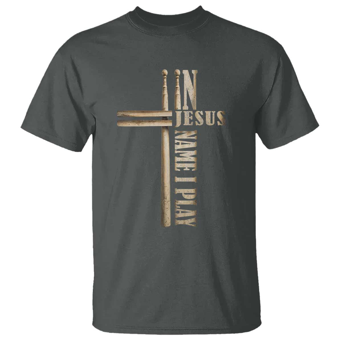 Christian Drummer T Shirt In Jesus Name I Play Drumstick Cross Drums Percussionist