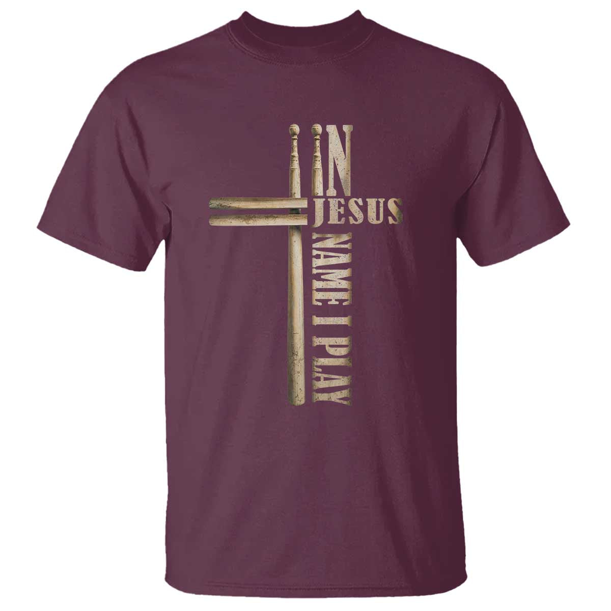 Christian Drummer T Shirt In Jesus Name I Play Drumstick Cross Drums Percussionist