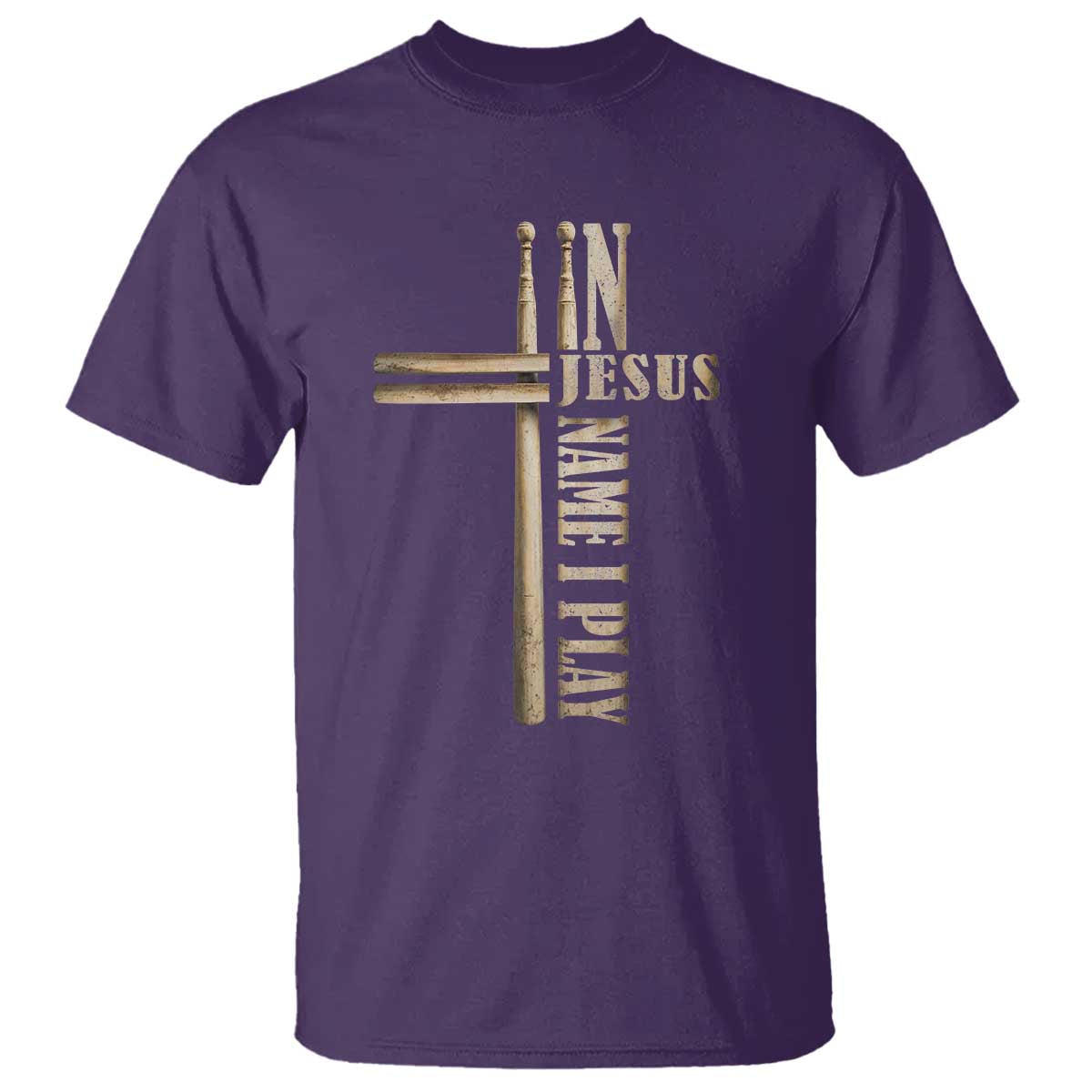 Christian Drummer T Shirt In Jesus Name I Play Drumstick Cross Drums Percussionist
