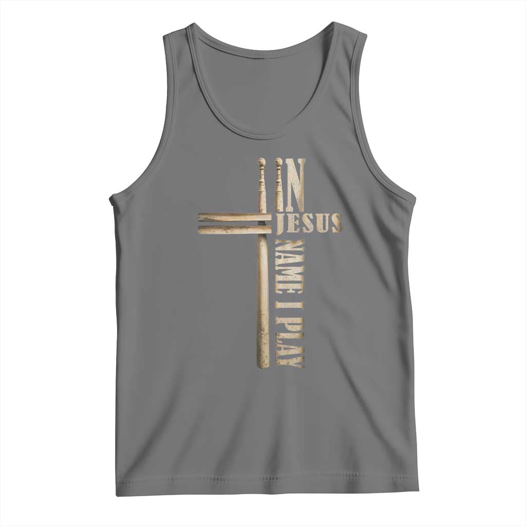 Christian Drummer Tank Top In Jesus Name I Play Drumstick Cross Drums Percussionist