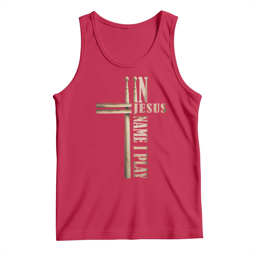 Christian Drummer Tank Top In Jesus Name I Play Drumstick Cross Drums Percussionist