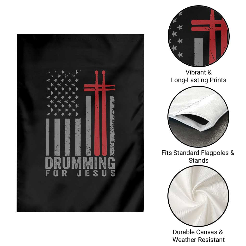 Christian Drummer Garden Flag Drumming For Jesus Cross USA Flag Percussionist