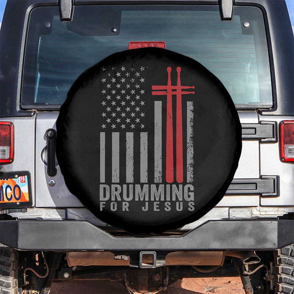 Christian Drummer Spare Tire Cover Drumming For Jesus Cross USA Flag Percussionist