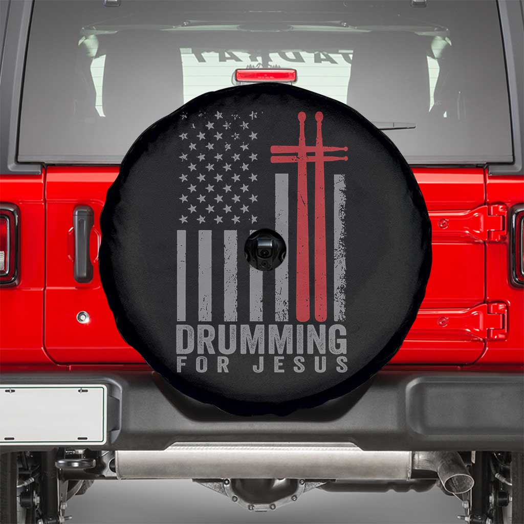 Christian Drummer Spare Tire Cover Drumming For Jesus Cross USA Flag Percussionist