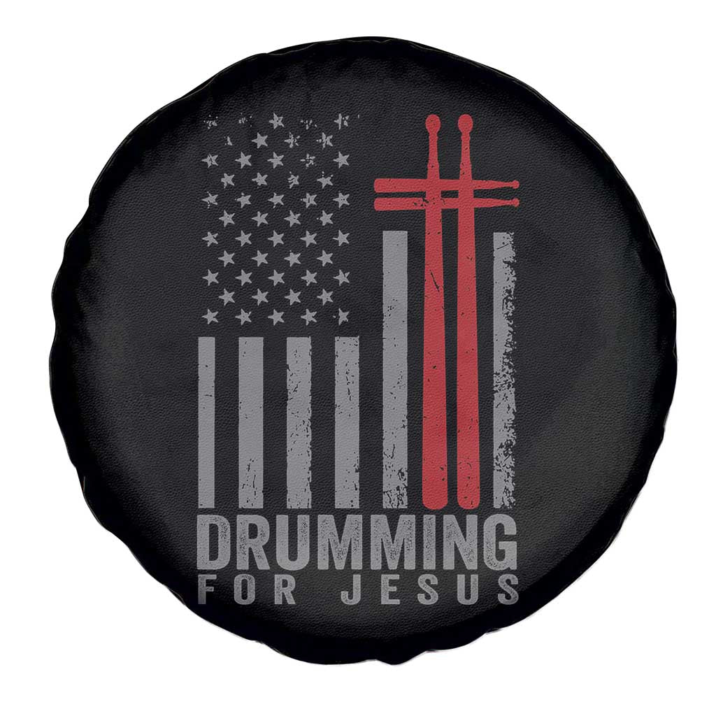 Christian Drummer Spare Tire Cover Drumming For Jesus Cross USA Flag Percussionist