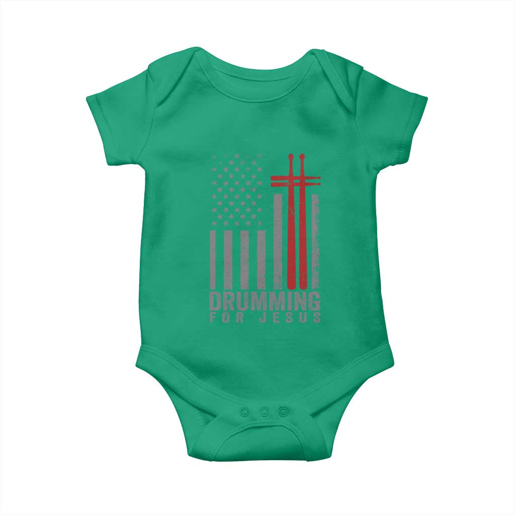 Christian Drummer Baby Onesie Drumming For Jesus Cross USA Flag Percussionist