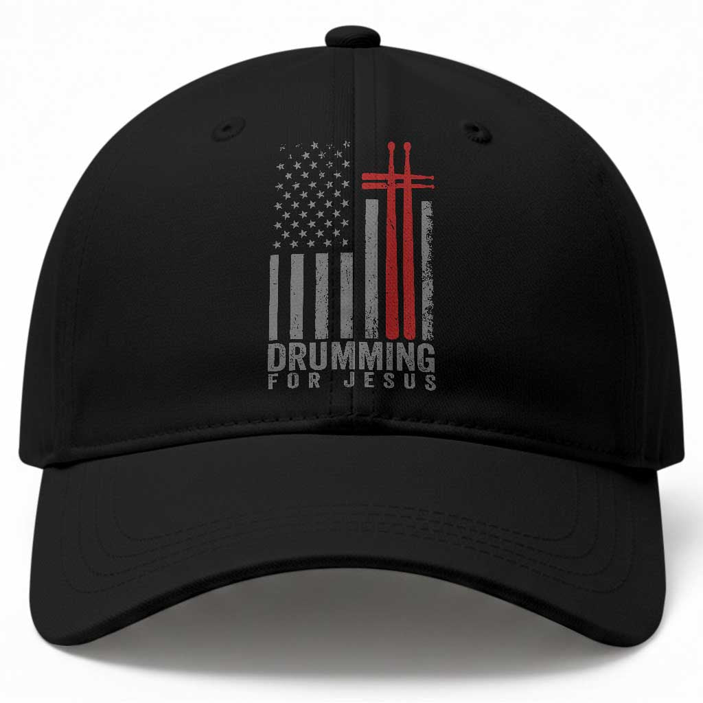 Christian Drummer Baseball Cap Drumming For Jesus Cross USA Flag Percussionist