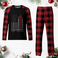 Christian Drummer Plaid Pajama Set Drumming For Jesus Cross USA Flag Percussionist